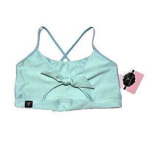Kandi Kouture Dancewear Top Crop Sports Bra Dance Aqua Bow TL Teen L 8/9 New